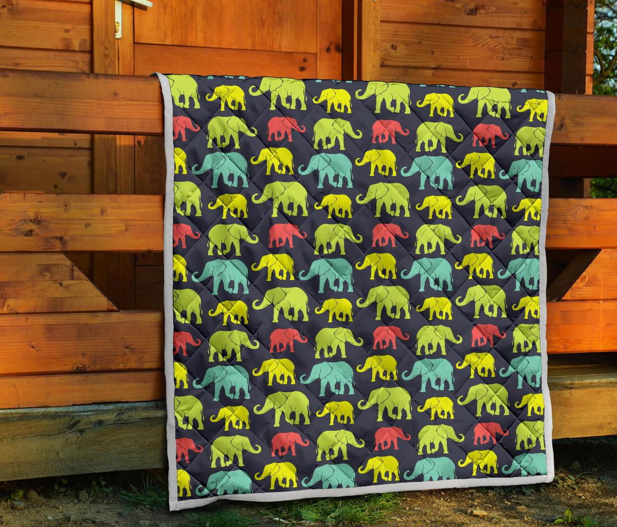 Elephant Neon Color Print Pattern Premium Quilt-JTAMIGO.COM