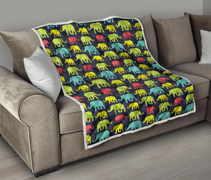 Elephant Neon Color Print Pattern Premium Quilt-JTAMIGO.COM