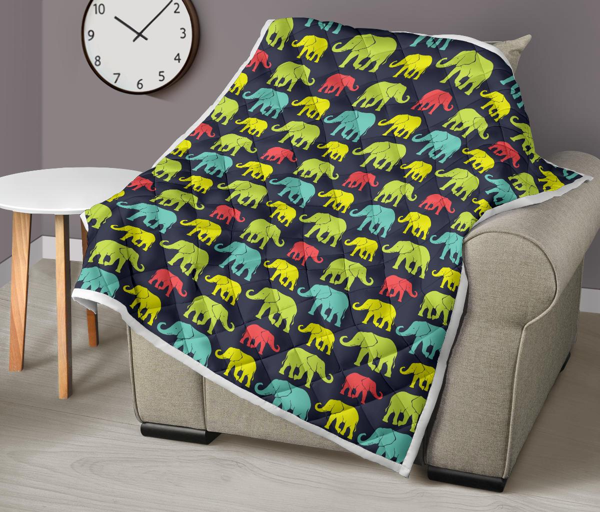 Elephant Neon Color Print Pattern Premium Quilt-JTAMIGO.COM