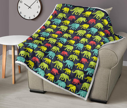 Elephant Neon Color Print Pattern Premium Quilt-JTAMIGO.COM