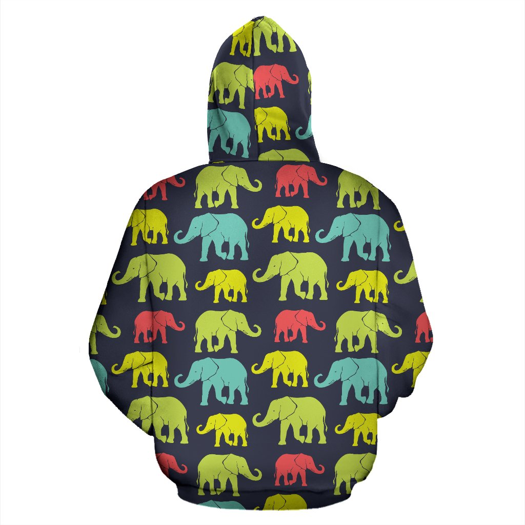 Elephant Neon Color Print Pattern Pullover Hoodie