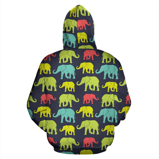 Elephant Neon Color Print Pattern Pullover Hoodie