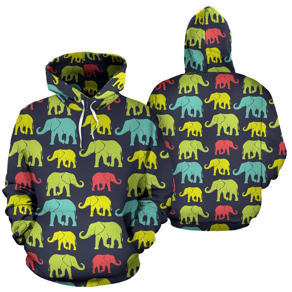 Elephant Neon Color Print Pattern Pullover Hoodie