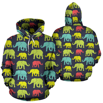 Elephant Neon Color Print Pattern Pullover Hoodie