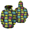 Elephant Neon Color Print Pattern Pullover Hoodie