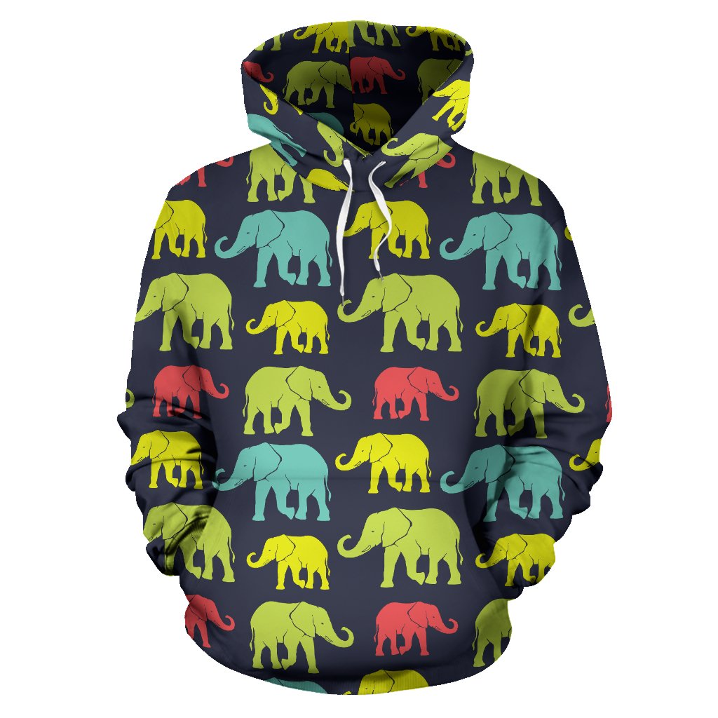 Elephant Neon Color Print Pattern Pullover Hoodie