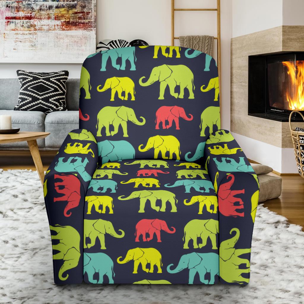 Elephant Neon Color Print Pattern Single Sofa Slipcover -JTAMIGO.COM