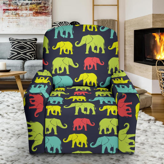 Elephant Neon Color Print Pattern Single Sofa Slipcover -JTAMIGO.COM