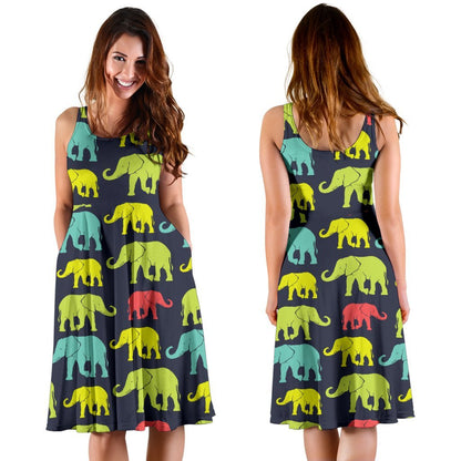 Elephant Neon Color Print Pattern Sleeveless Dress