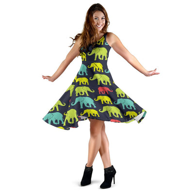 Elephant Neon Color Print Pattern Sleeveless Dress
