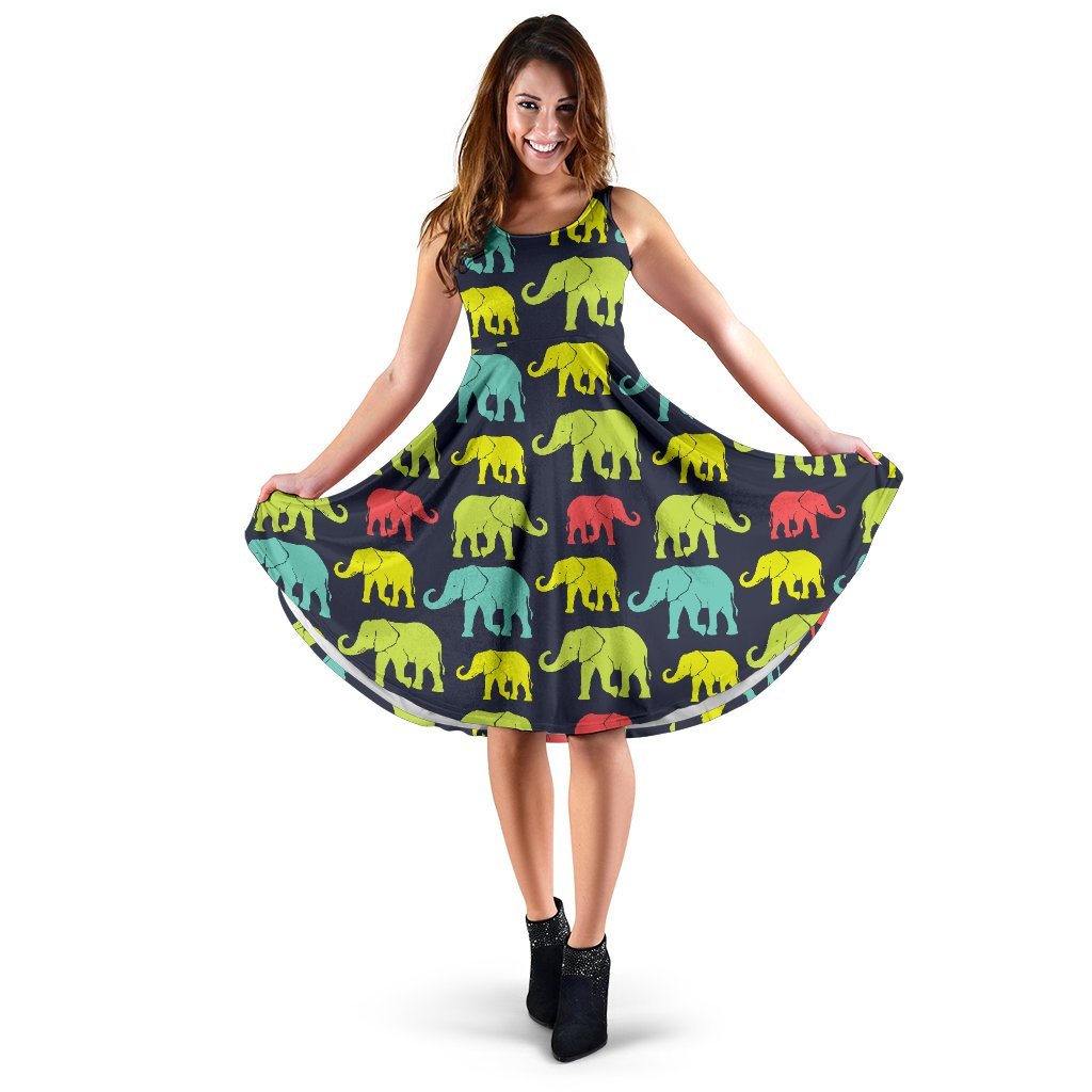 Elephant Neon Color Print Pattern Sleeveless Dress