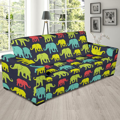 Elephant Neon Color Print Pattern Sofa Slipcover-JTAMIGO.COM