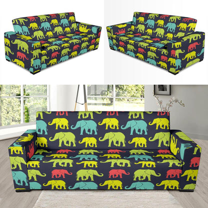 Elephant Neon Color Print Pattern Sofa Slipcover-JTAMIGO.COM