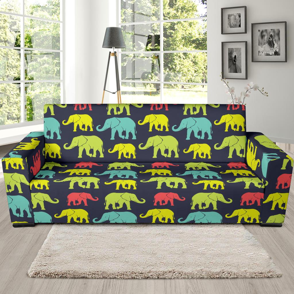 Elephant Neon Color Print Pattern Sofa Slipcover-JTAMIGO.COM