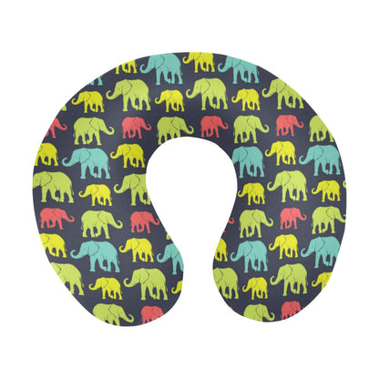Elephant Neon Color Print Pattern U-Shaped Travel Neck Pillow-JTAMIGO.COM