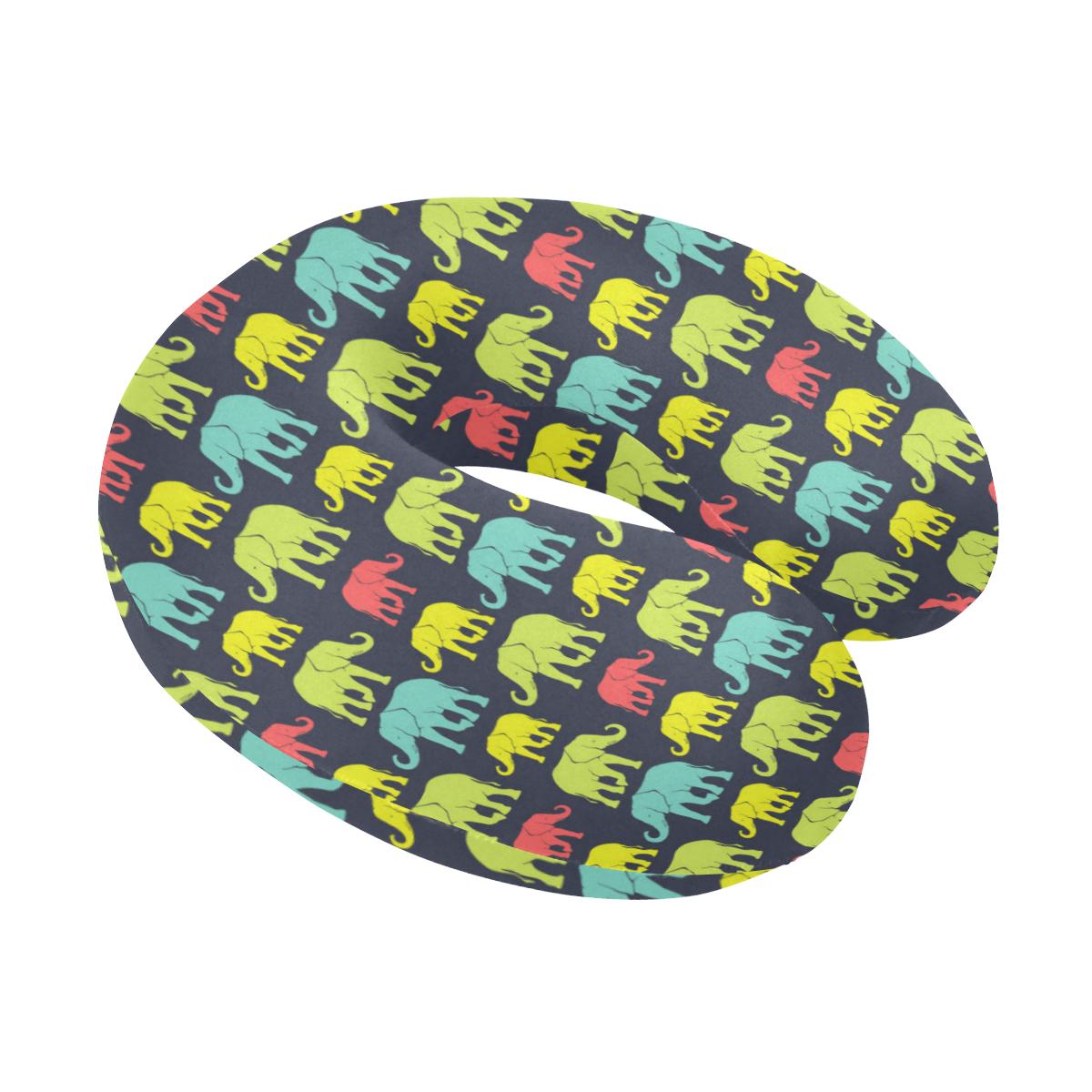 Elephant Neon Color Print Pattern U-Shaped Travel Neck Pillow-JTAMIGO.COM
