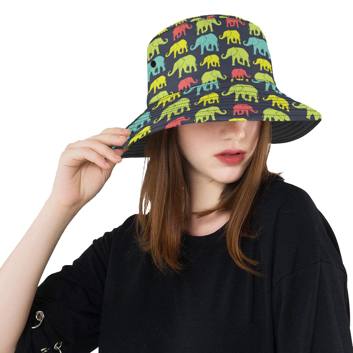 Elephant Neon Color Print Pattern Unisex Bucket Hat