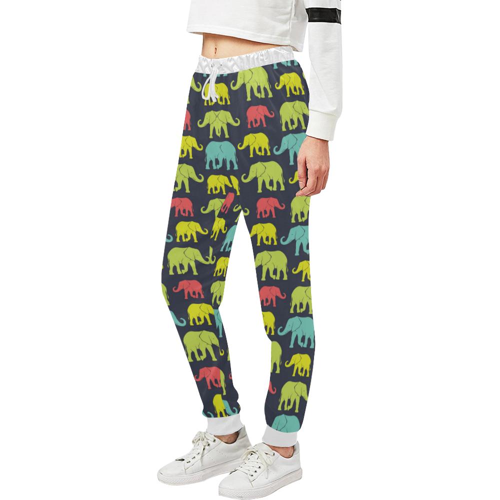 Elephant Neon Color Print Pattern Unisex Casual Sweatpants (Model L11)-JTAMIGO.COM