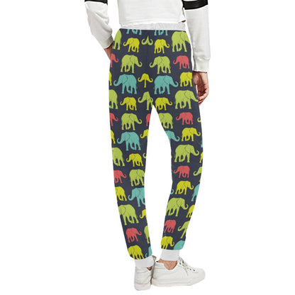 Elephant Neon Color Print Pattern Unisex Casual Sweatpants (Model L11)-JTAMIGO.COM