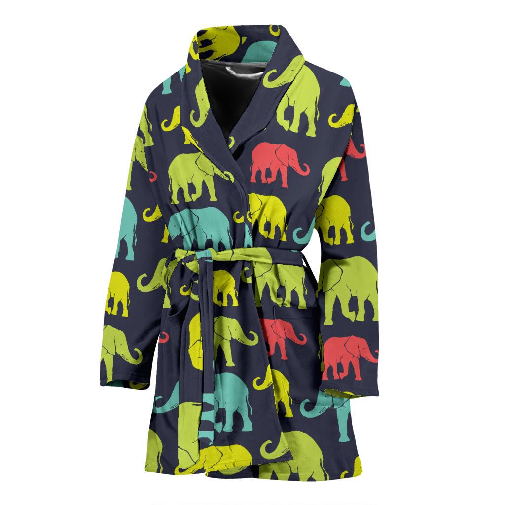 Elephant Neon Color Print Pattern Women Bath Robe-JTAMIGO.COM