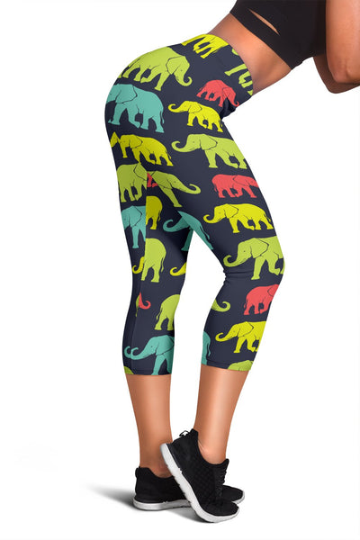 Elephant Neon Color Print Pattern Women Capris