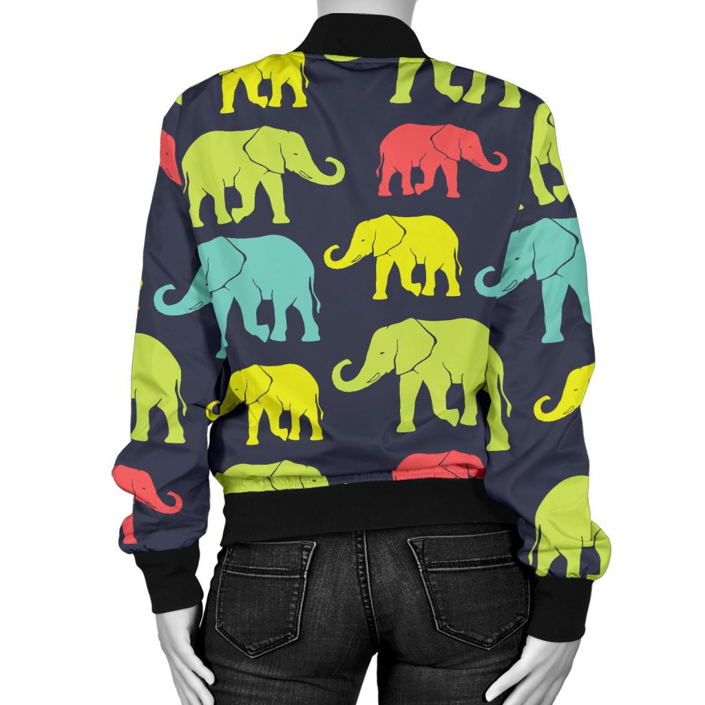 Elephant Neon Color Print Pattern Women Casual Bomber Jacket