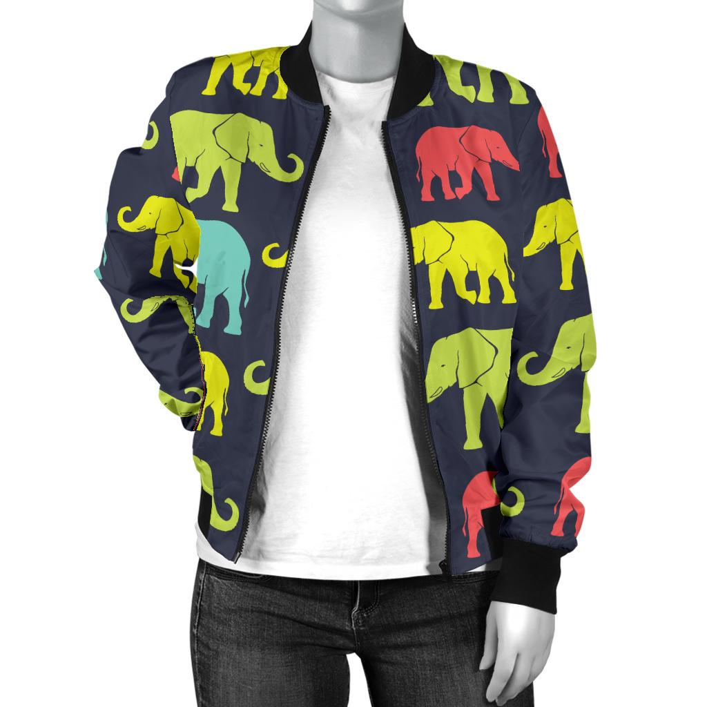 Elephant Neon Color Print Pattern Women Casual Bomber Jacket
