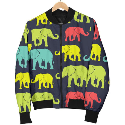 Elephant Neon Color Print Pattern Women Casual Bomber Jacket