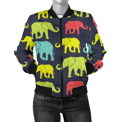 Elephant Neon Color Print Pattern Women Casual Bomber Jacket