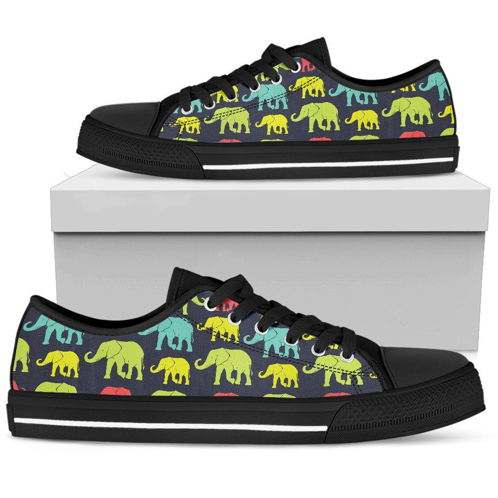 Elephant Neon Color Print Pattern Women Low Top Shoes