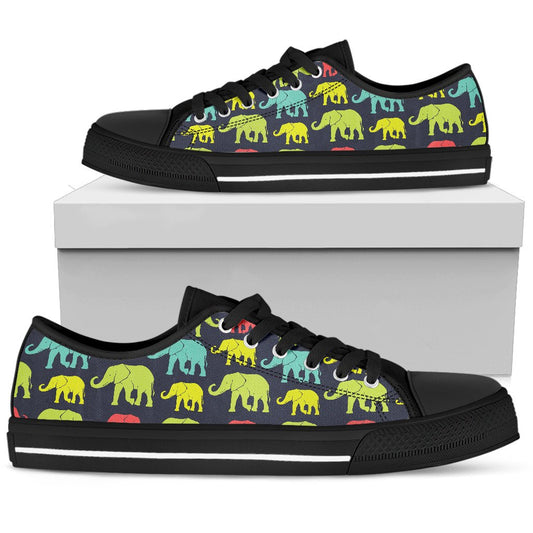 Elephant Neon Color Print Pattern Women Low Top Shoes