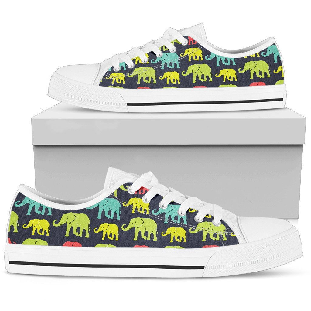 Elephant Neon Color Print Pattern Women Low Top Shoes