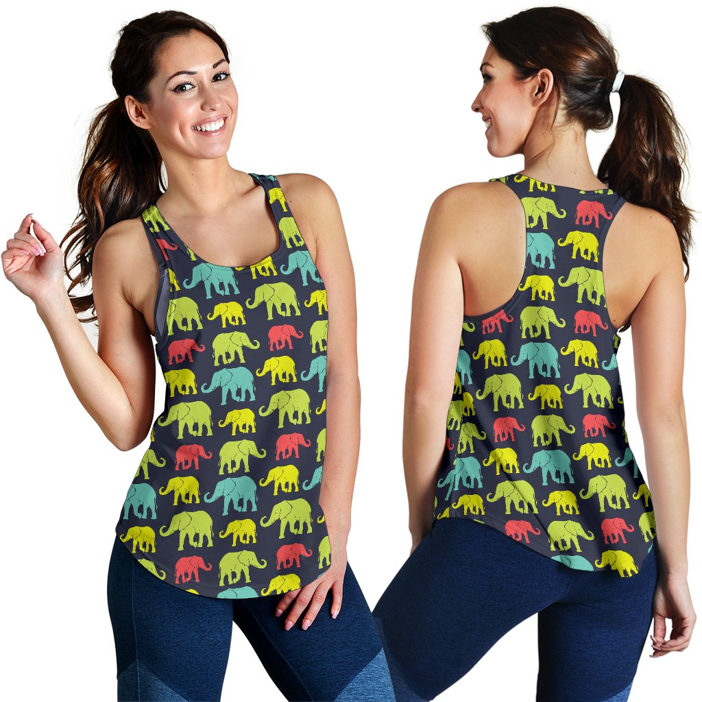 Elephant Neon Color Print Pattern Women Racerback Tank Top
