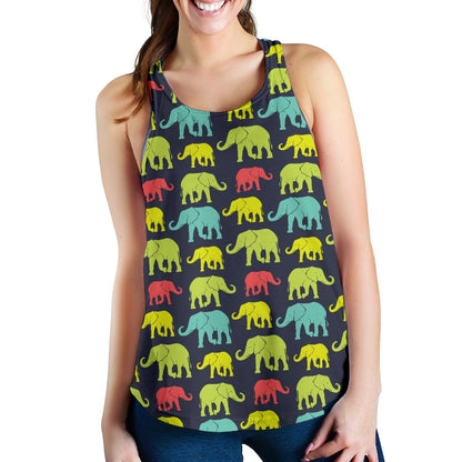 Elephant Neon Color Print Pattern Women Racerback Tank Top