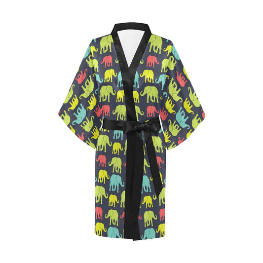 Elephant Neon Color Print Pattern Women Short Kimono Robe