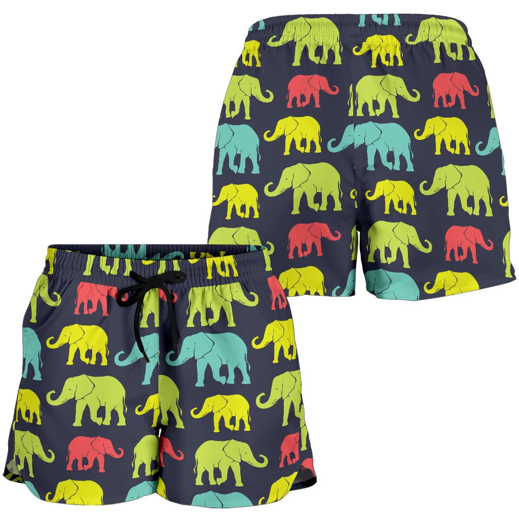 Elephant Neon Color Print Pattern Women Shorts-JTAMIGO.COM