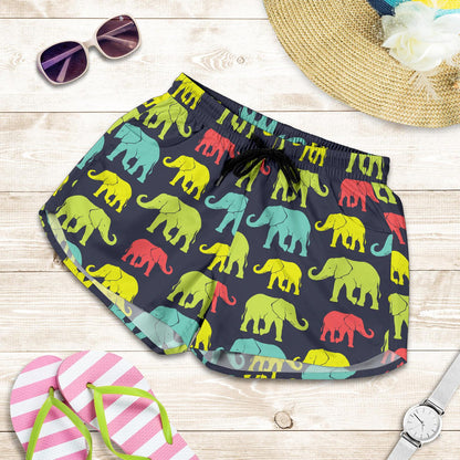 Elephant Neon Color Print Pattern Women Shorts-JTAMIGO.COM