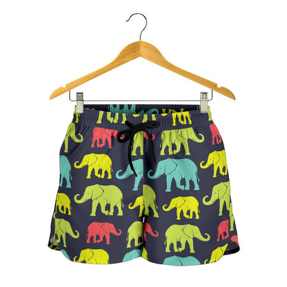 Elephant Neon Color Print Pattern Women Shorts-JTAMIGO.COM
