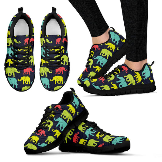 Elephant Neon Color Print Pattern Women Sneakers Shoes