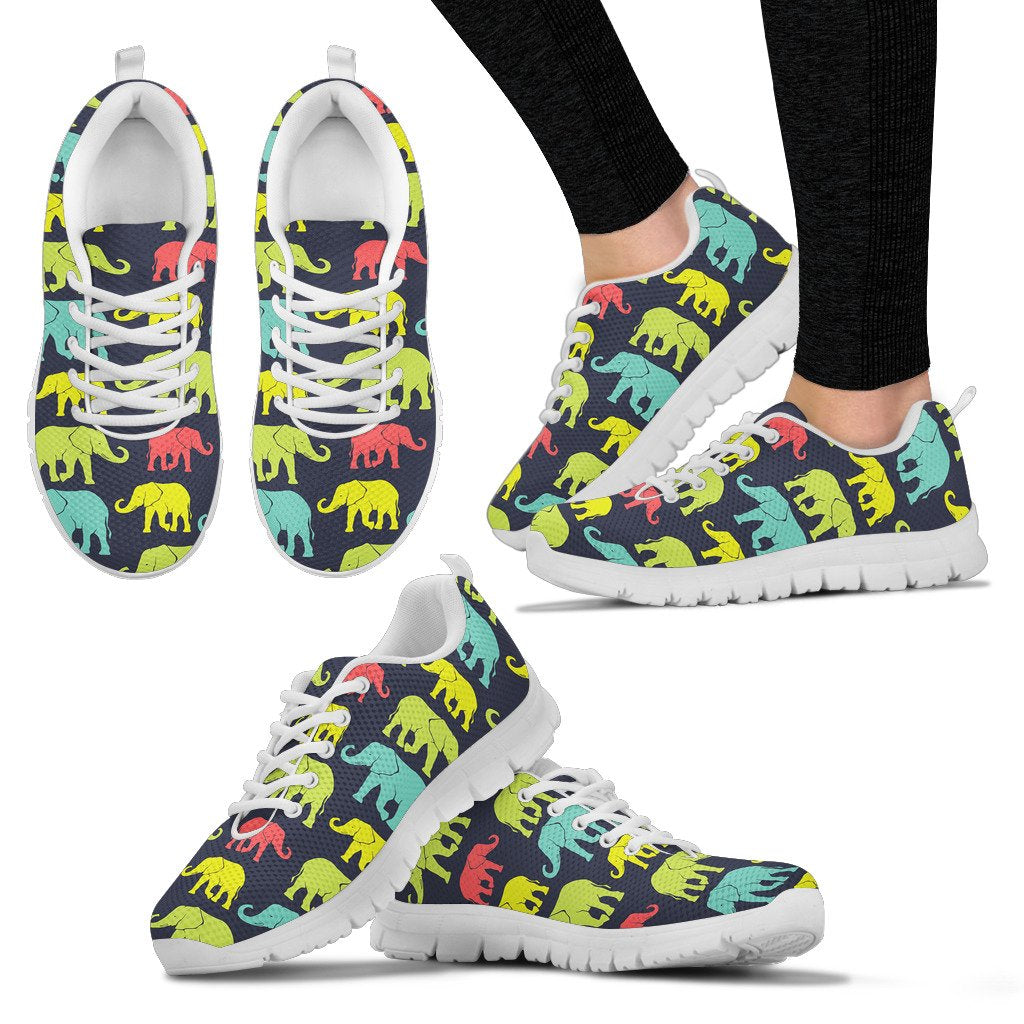 Elephant Neon Color Print Pattern Women Sneakers Shoes