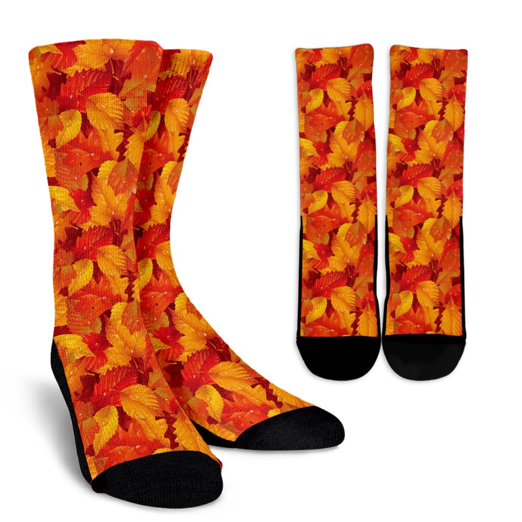Elm Leave Autum Print Pattern Crew Socks