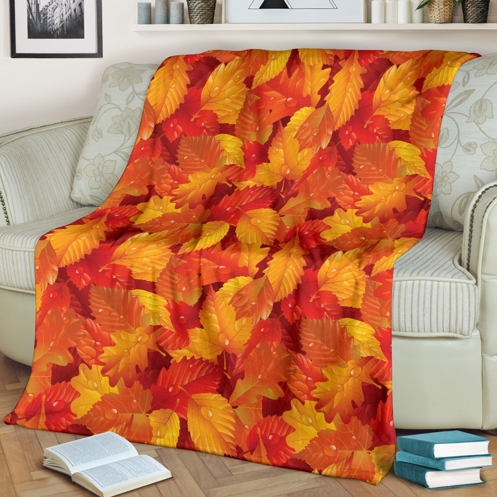 Elm Leave Autum Print Pattern Fleece Blanket