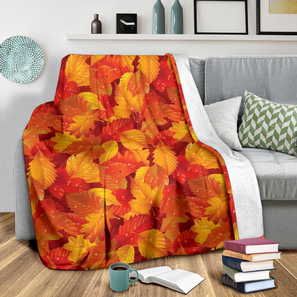 Elm Leave Autum Print Pattern Fleece Blanket