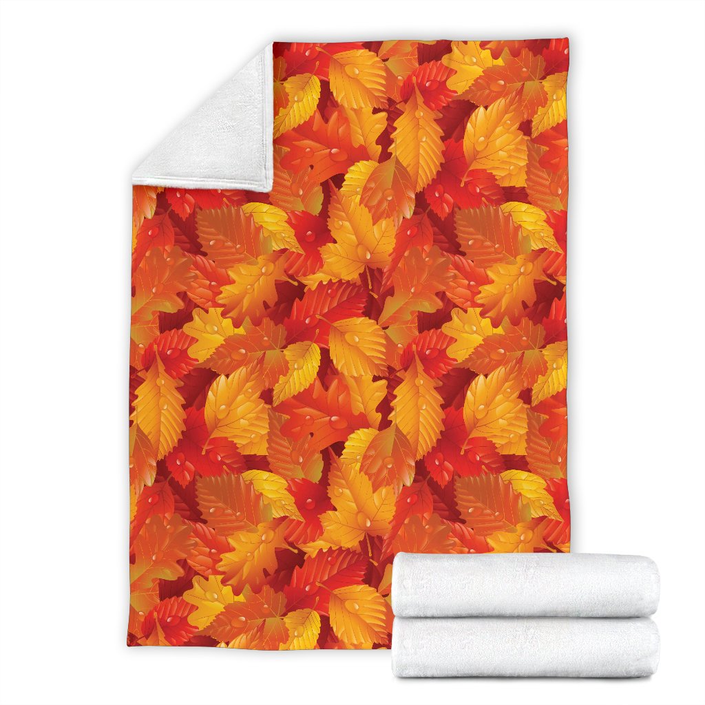 Elm Leave Autum Print Pattern Fleece Blanket
