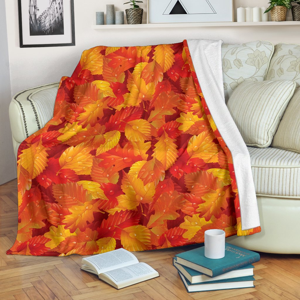 Elm Leave Autum Print Pattern Fleece Blanket