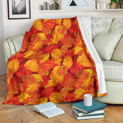 Elm Leave Autum Print Pattern Fleece Blanket