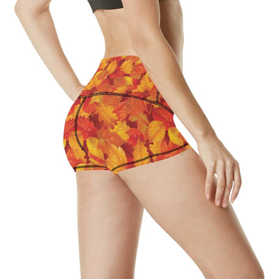 Elm Leave Autum Print Pattern High Waisted Spandex Shorts-JTAMIGO.COM