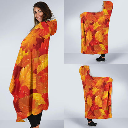 Elm Leave Autum Print Pattern Hooded Blanket-JTAMIGO.COM