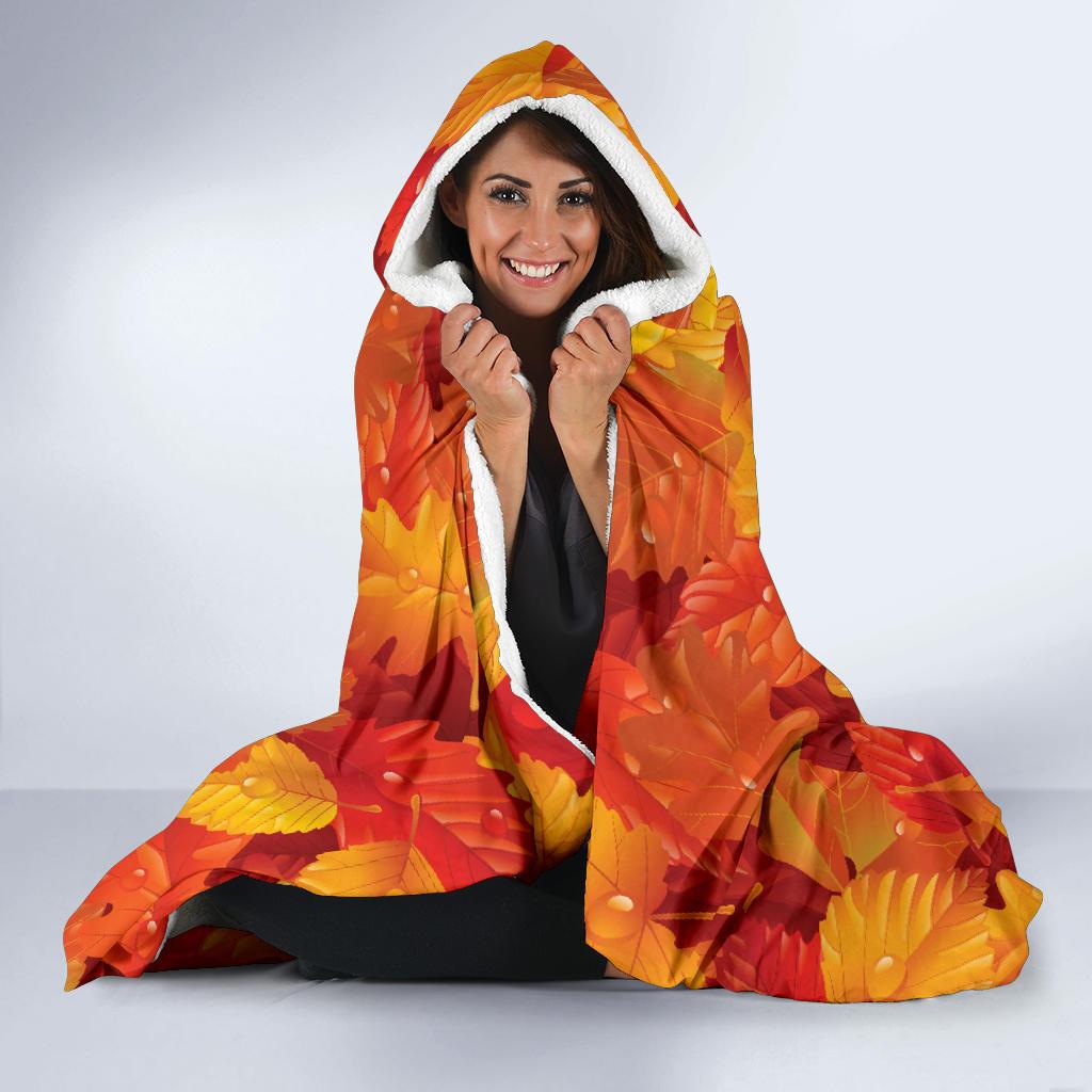 Elm Leave Autum Print Pattern Hooded Blanket-JTAMIGO.COM