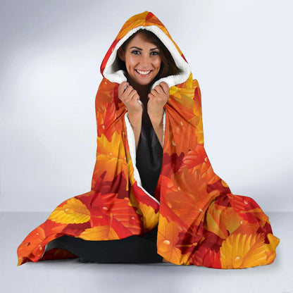 Elm Leave Autum Print Pattern Hooded Blanket-JTAMIGO.COM